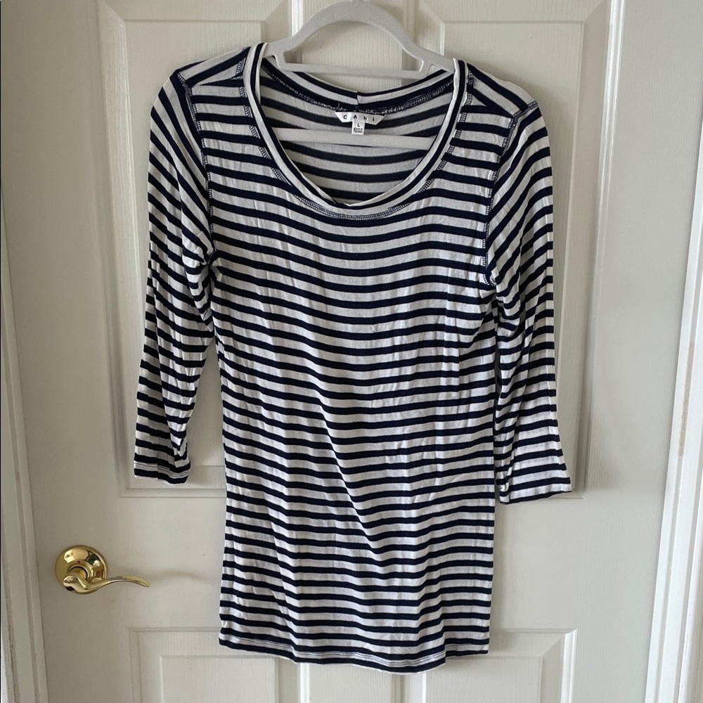 CAbi Navy and White Striped 3/4 Length Sleeve Top
